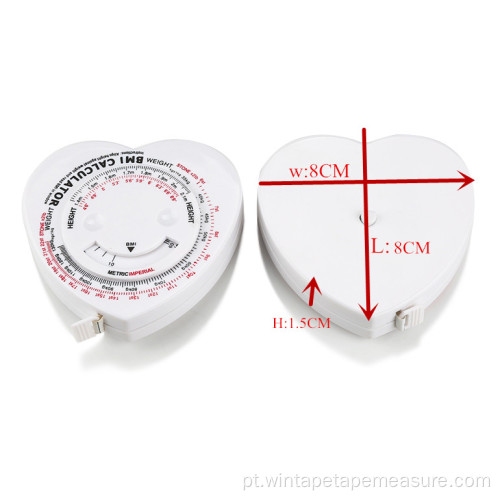 Calculadora de IMC 150 cm formato de coração fita métrica corporal